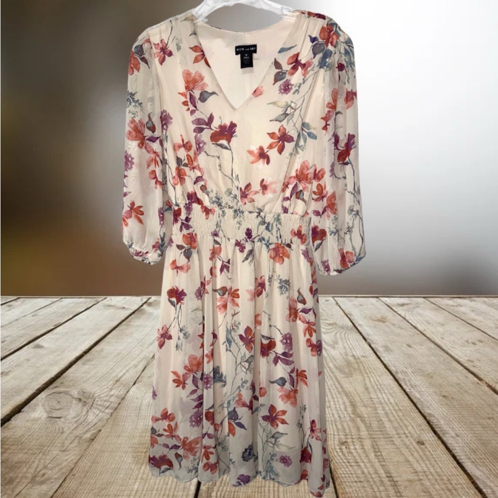 Kate & Lily Cream Puff Sleeve Sundress with V-Neck